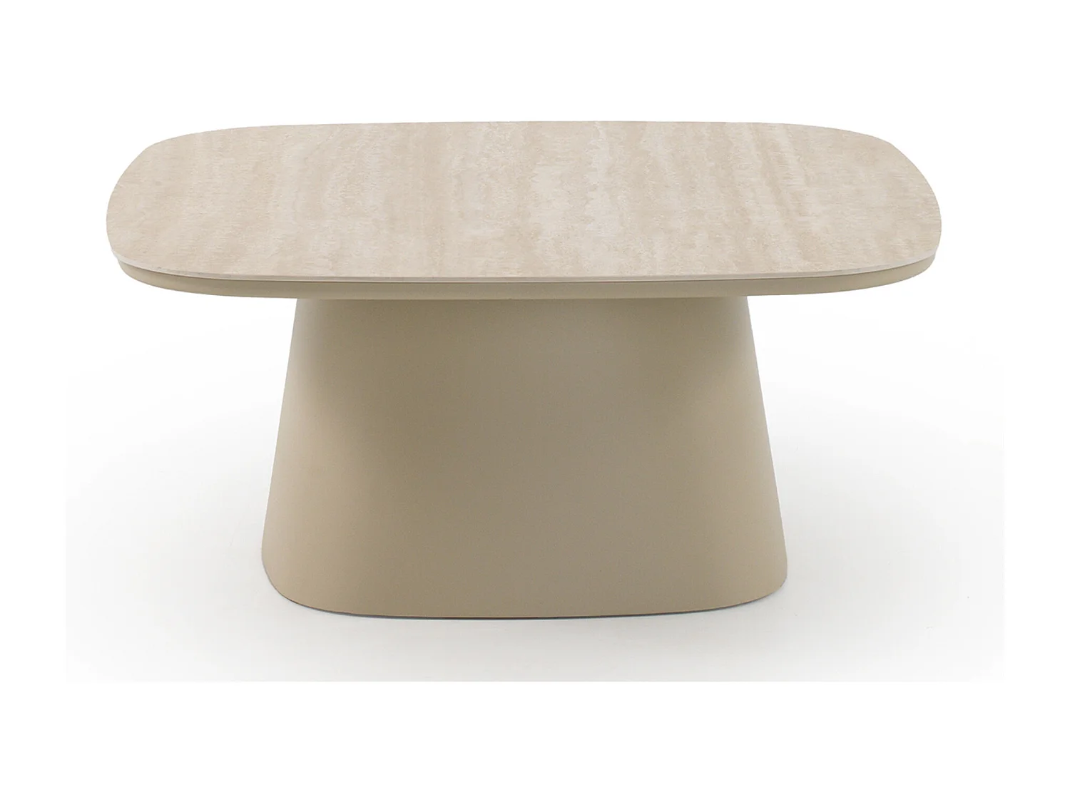 Couchtisch aus Aluminium mit Keramikplatte aus Travertin