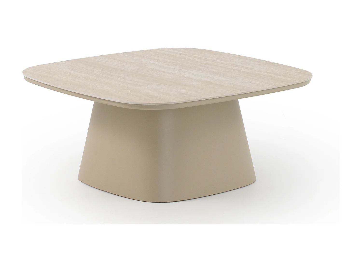 Couchtisch aus Aluminium mit Keramikplatte aus Travertin