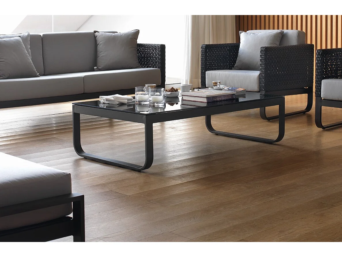 Mesa de centro de aluminio marrón y cristal templado negro 130x73 cm