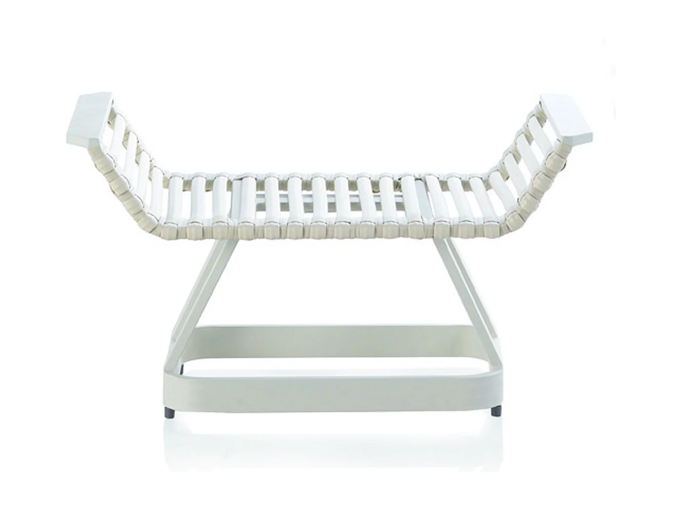 Repose-pieds en aluminium blanc avec coussin bleu