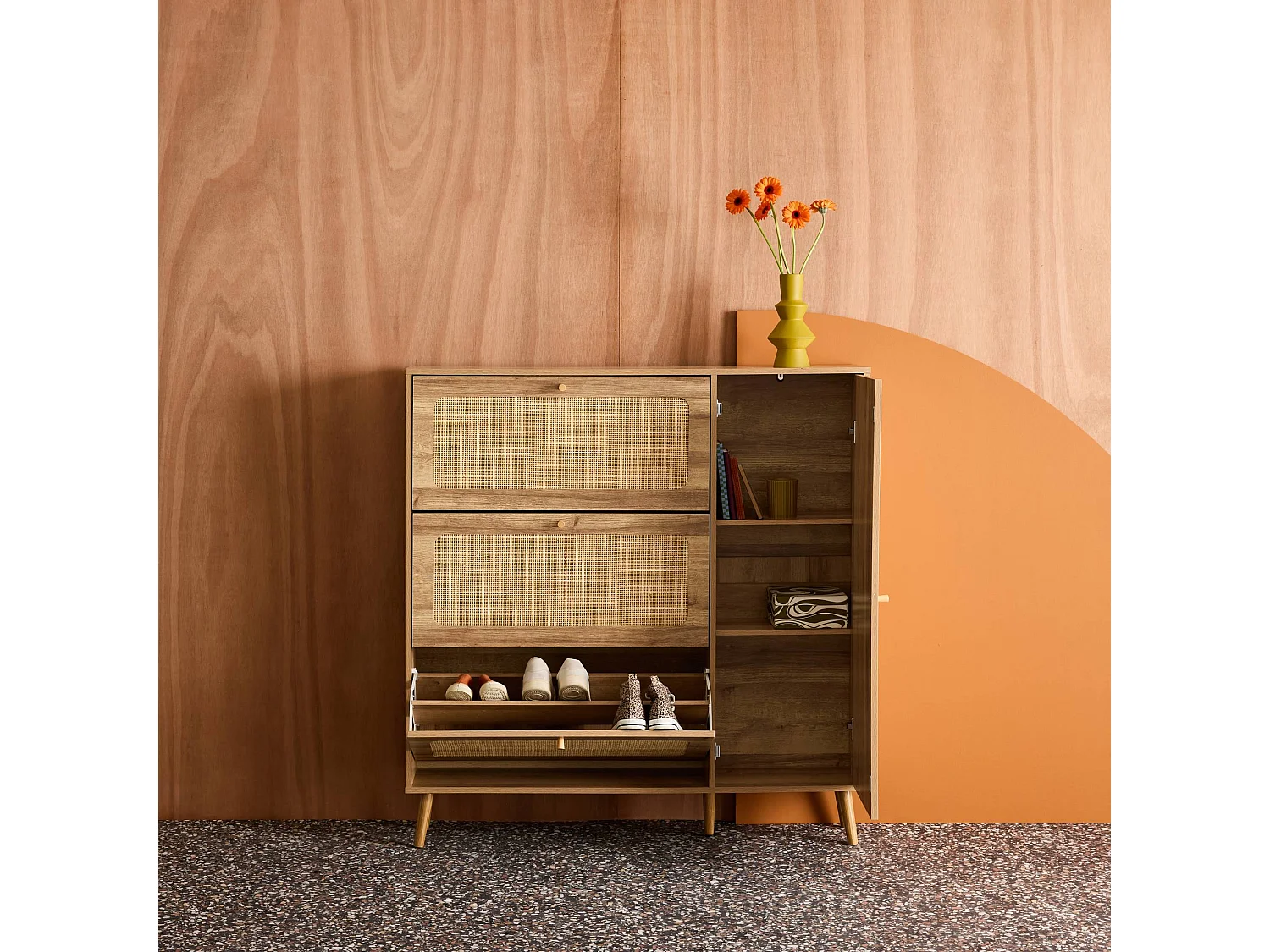 Mueble para zapatos de caña con 3 cajones natural