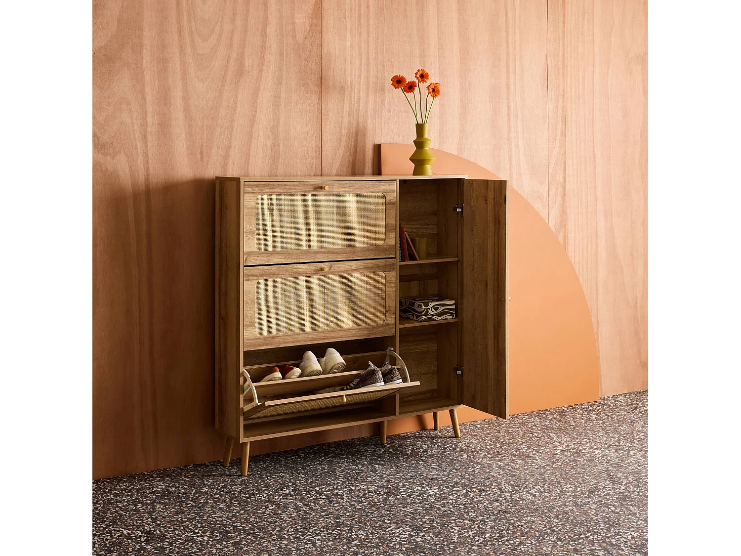 Mueble para zapatos de caña con 3 cajones natural