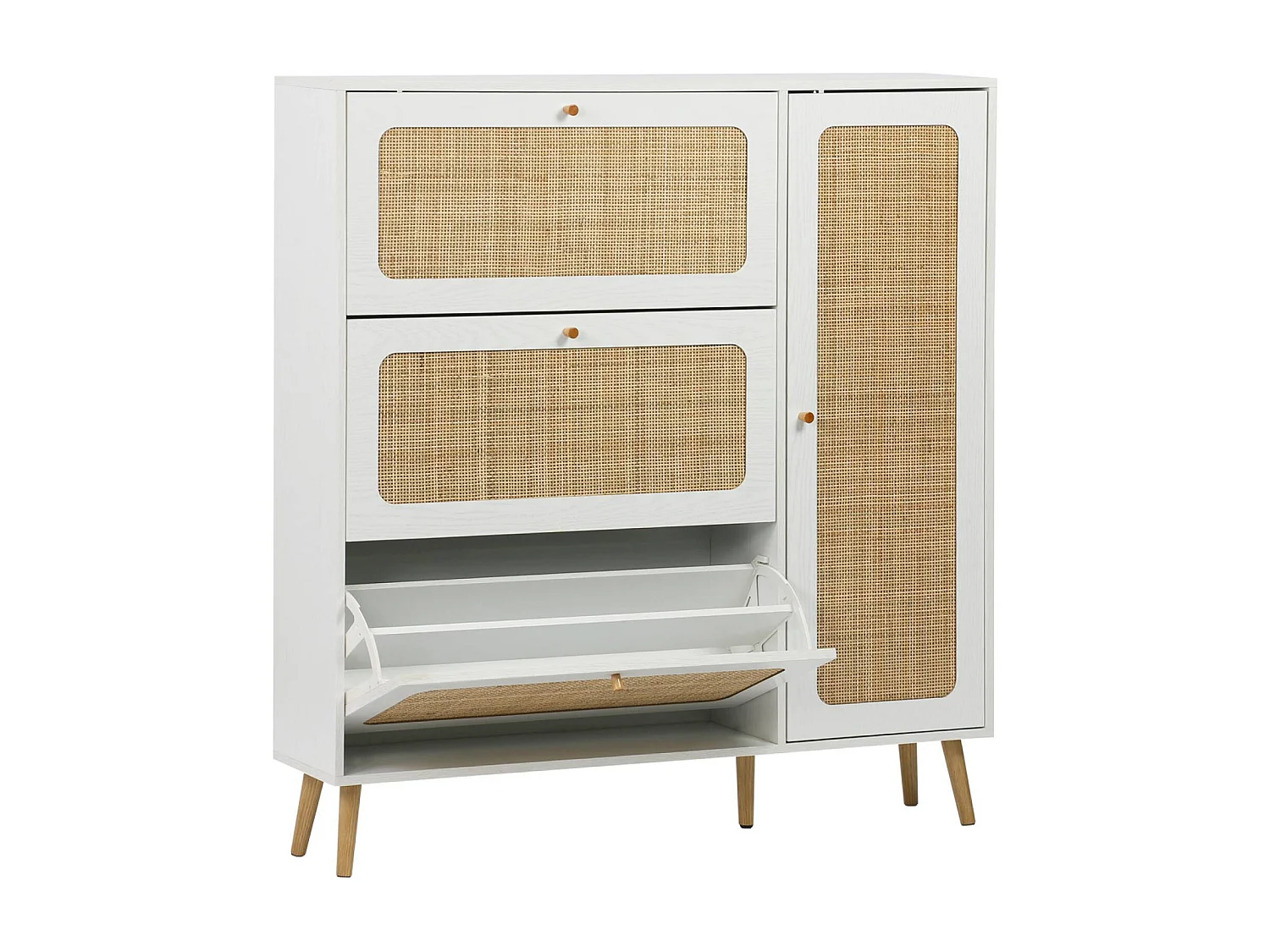 Scarpiera con intreccio 3 cassetti, bianco sporco