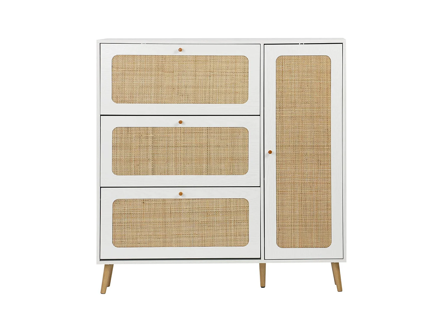 Scarpiera con intreccio 3 cassetti, bianco sporco