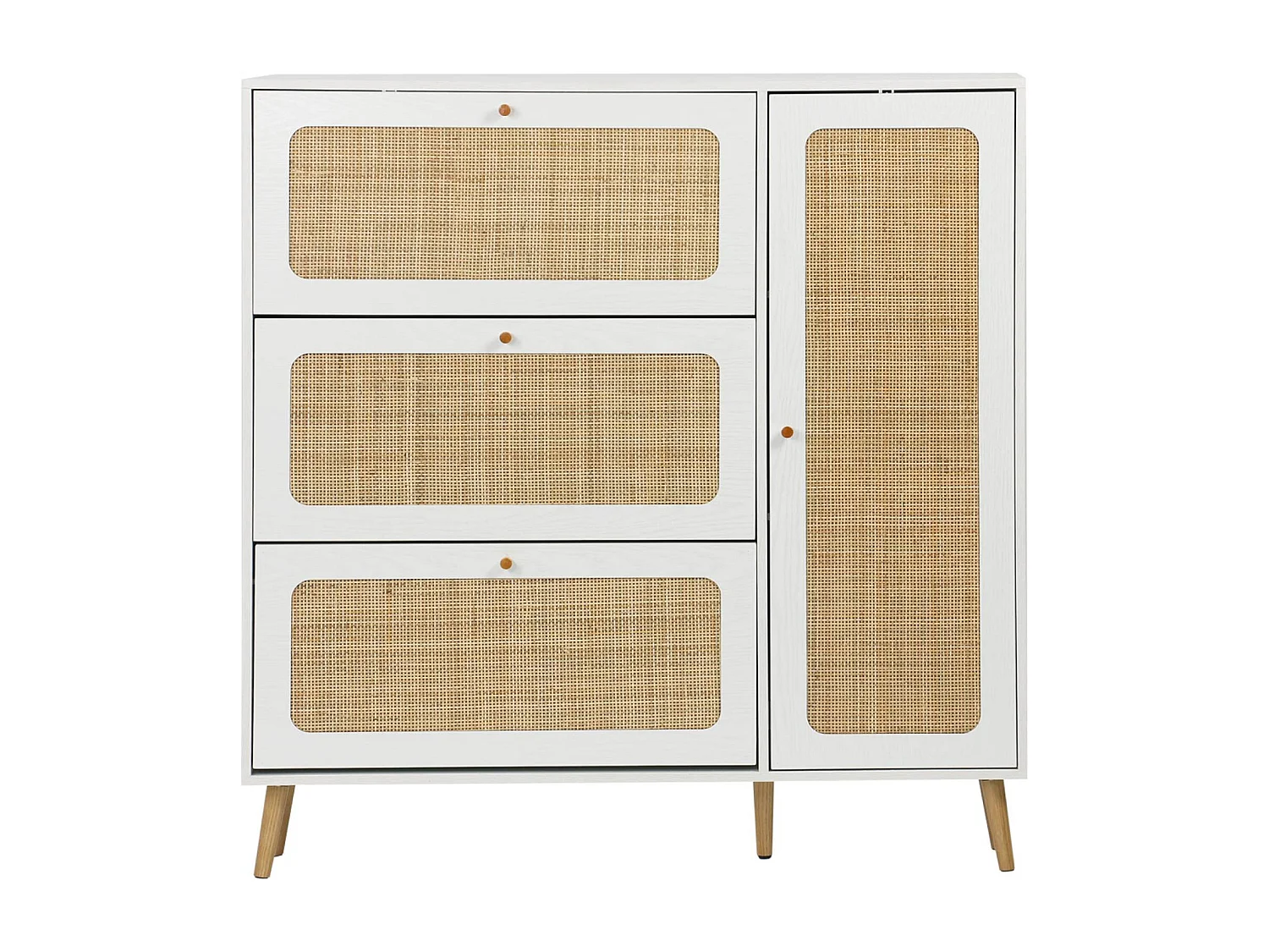 Mueble para zapatos de caña con 3 cajones blanco roto