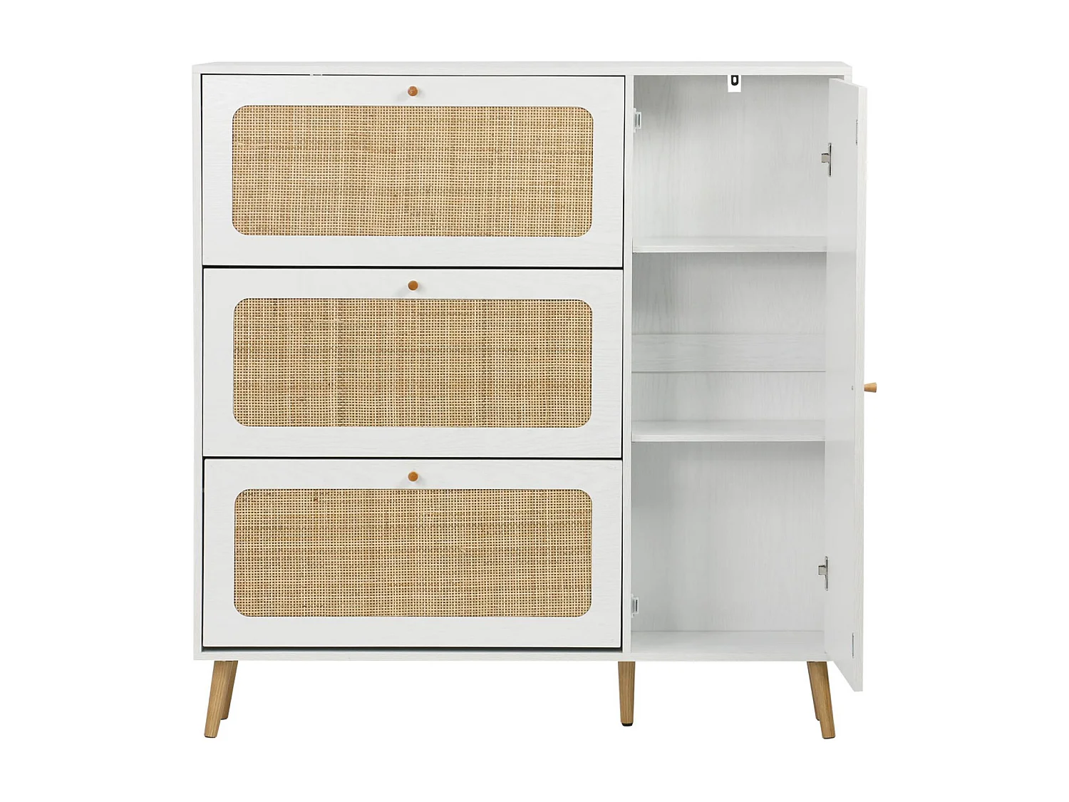 Mueble para zapatos de caña con 3 cajones blanco roto