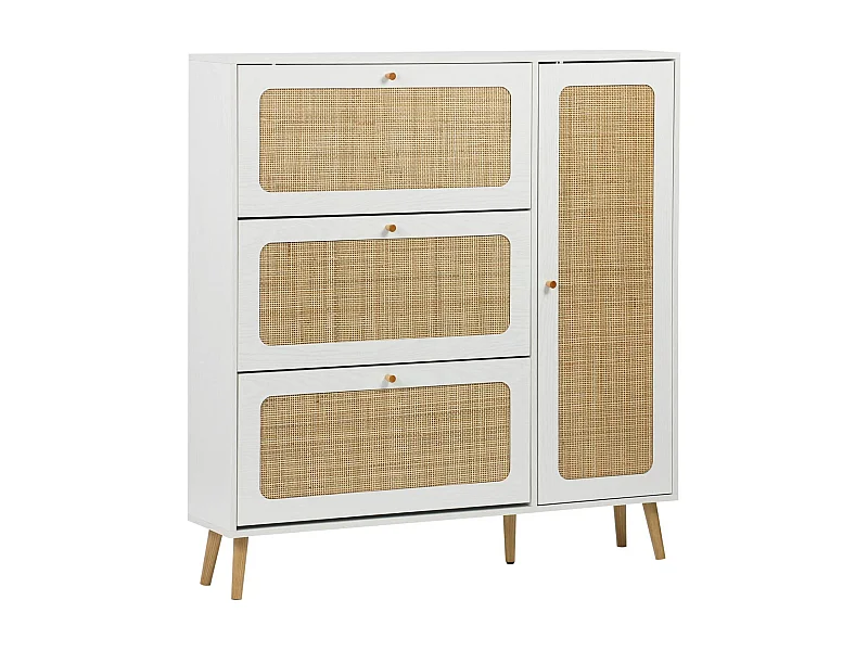 Mueble para zapatos de caña con 3 cajones blanco roto