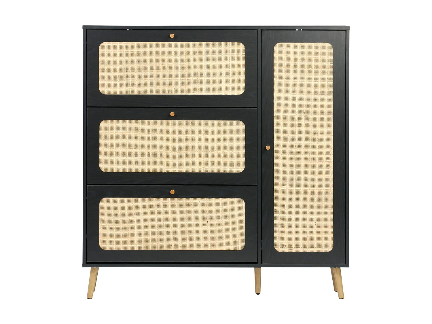 Mueble para zapatos de caña con 3 cajones negro