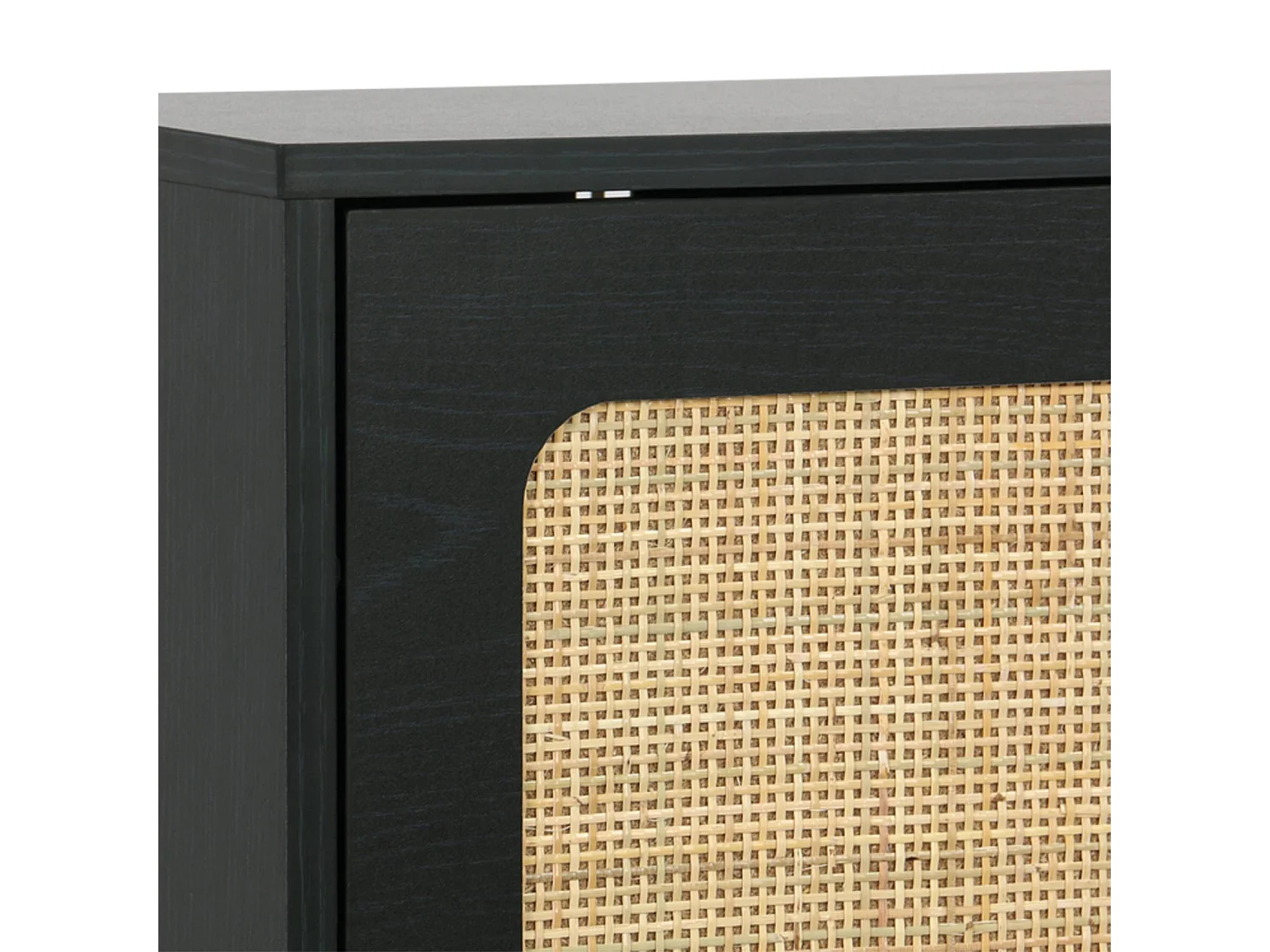 Meuble à chaussure cannage Bohème noir. 3 abattants. 1 porte. 21 paires. 120 x 24 x 125 cm