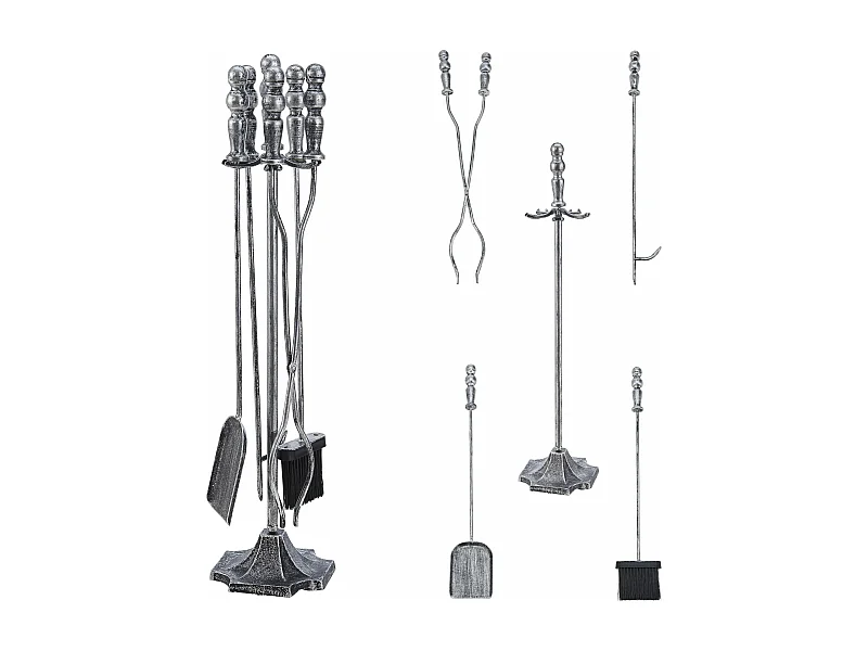 Set camino Dovre con scopa pala pinza attizzatoio argento 03_0006313