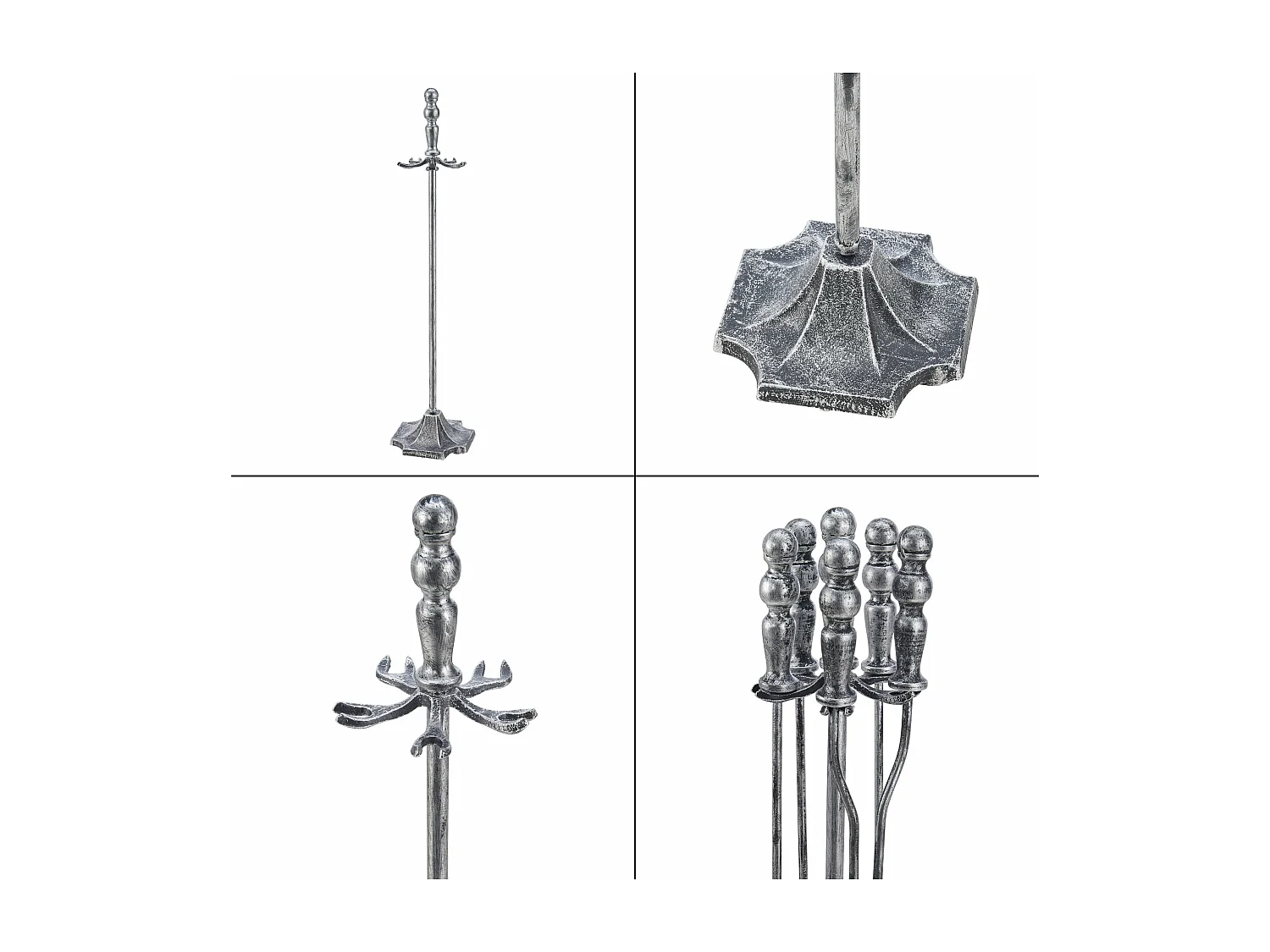 Set camino Dovre con scopa pala pinza attizzatoio argento 03_0006313