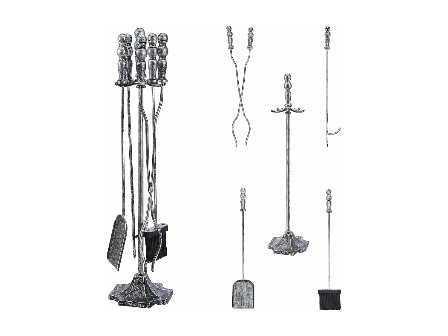 Set camino Dovre con scopa pala pinza attizzatoio argento 03_0006313