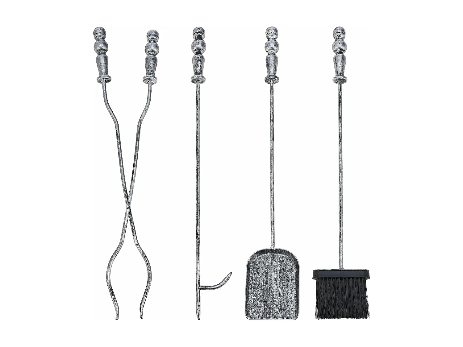 Set camino Dovre con scopa pala pinza attizzatoio argento 03_0006313