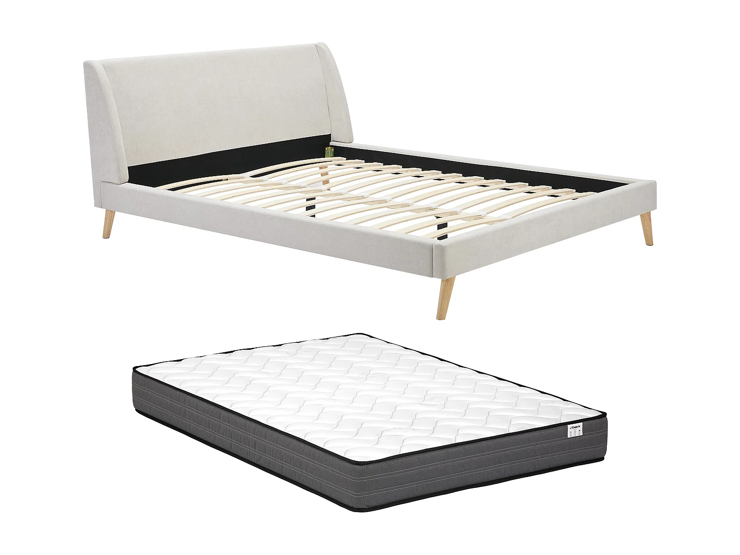Lit 160 x 200 cm - Tissu - Beige + Matelas - BENEDICTE