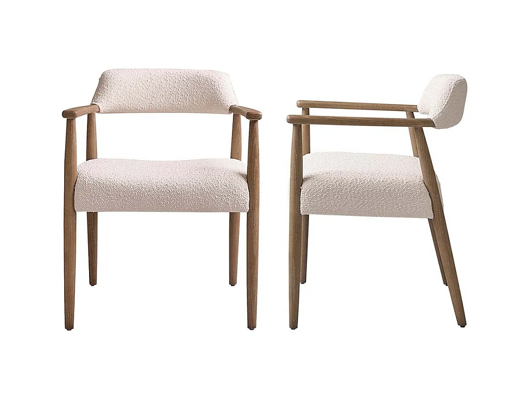 Lot de 2 chaises en chêne massif et tissu bouclette