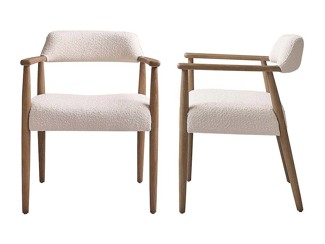 Set di 2 sedie in rovere massello e tessuto bouclé