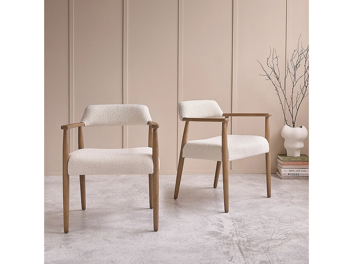 Set di 2 sedie in rovere massello e tessuto bouclé