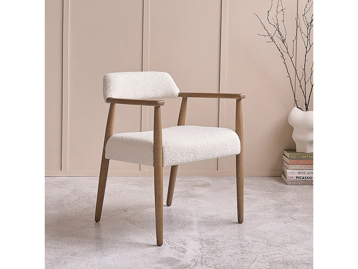 Set di 2 sedie in rovere massello e tessuto bouclé