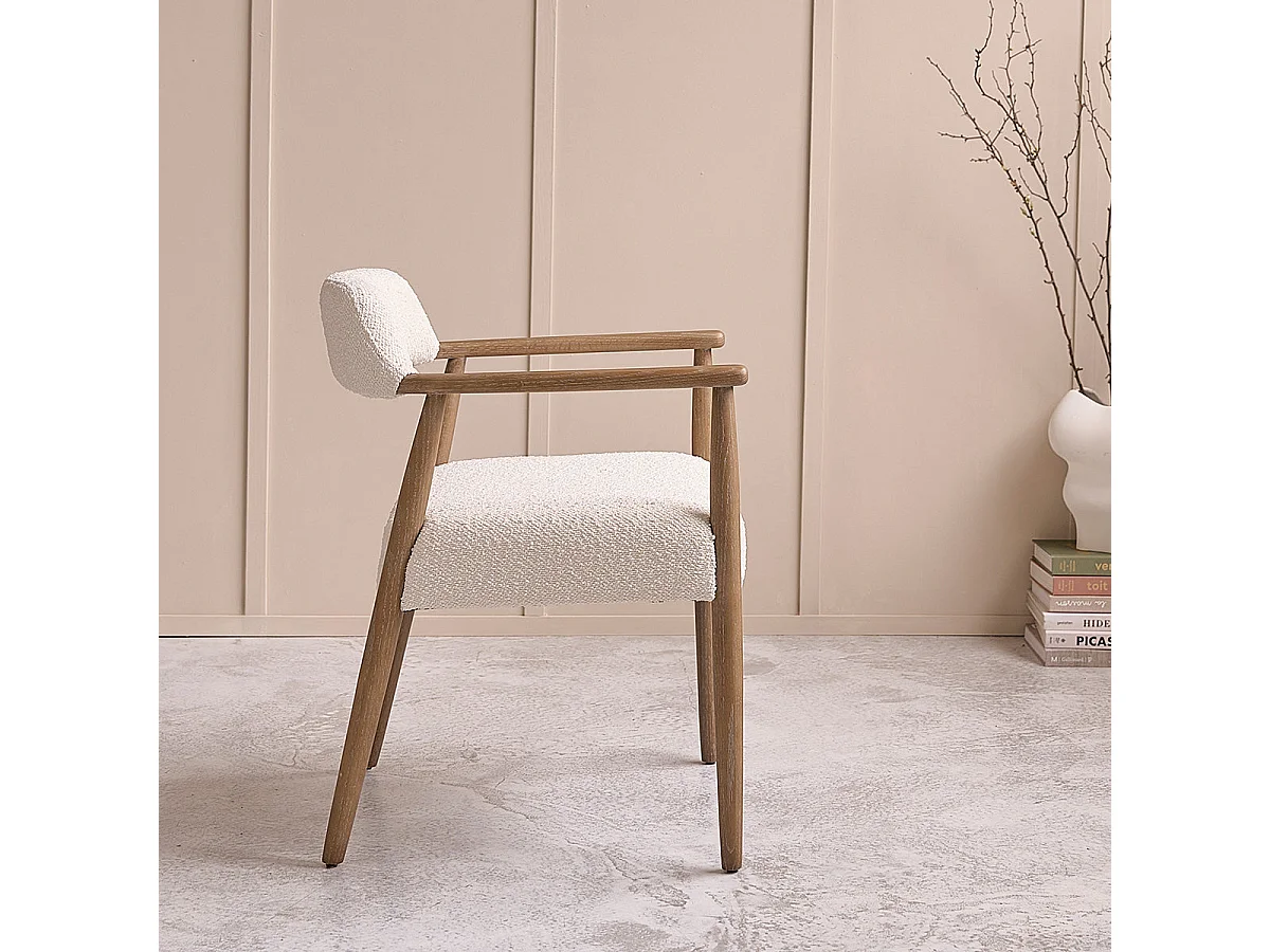 Set di 2 sedie in rovere massello e tessuto bouclé