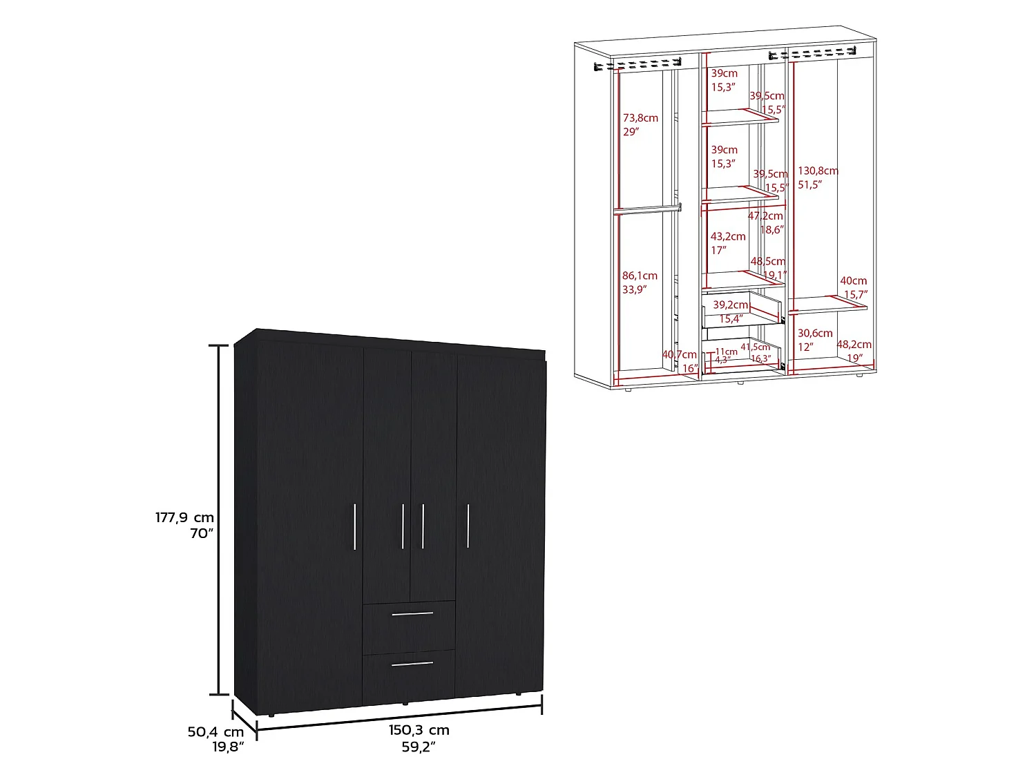 TUHOME CONCEPT Armadio Bariloche da 150 cm, wengé