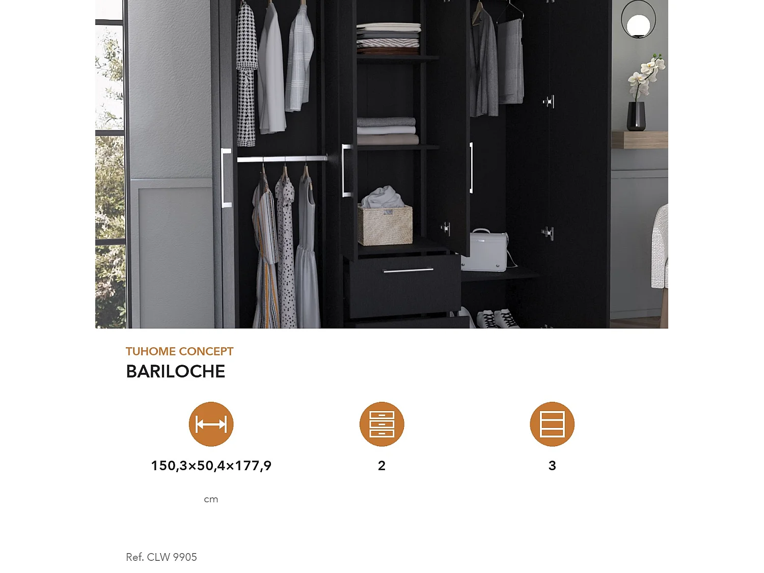 TUHOME CONCEPT Armadio Bariloche da 150 cm, wengé