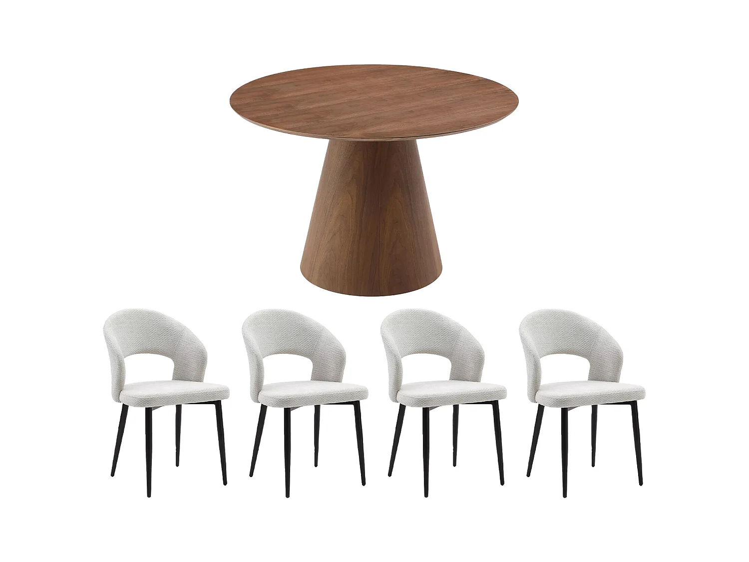 Conjunto de mesa ANTALIZA + 4 sillas NIYAMA - Natural oscuro y gris