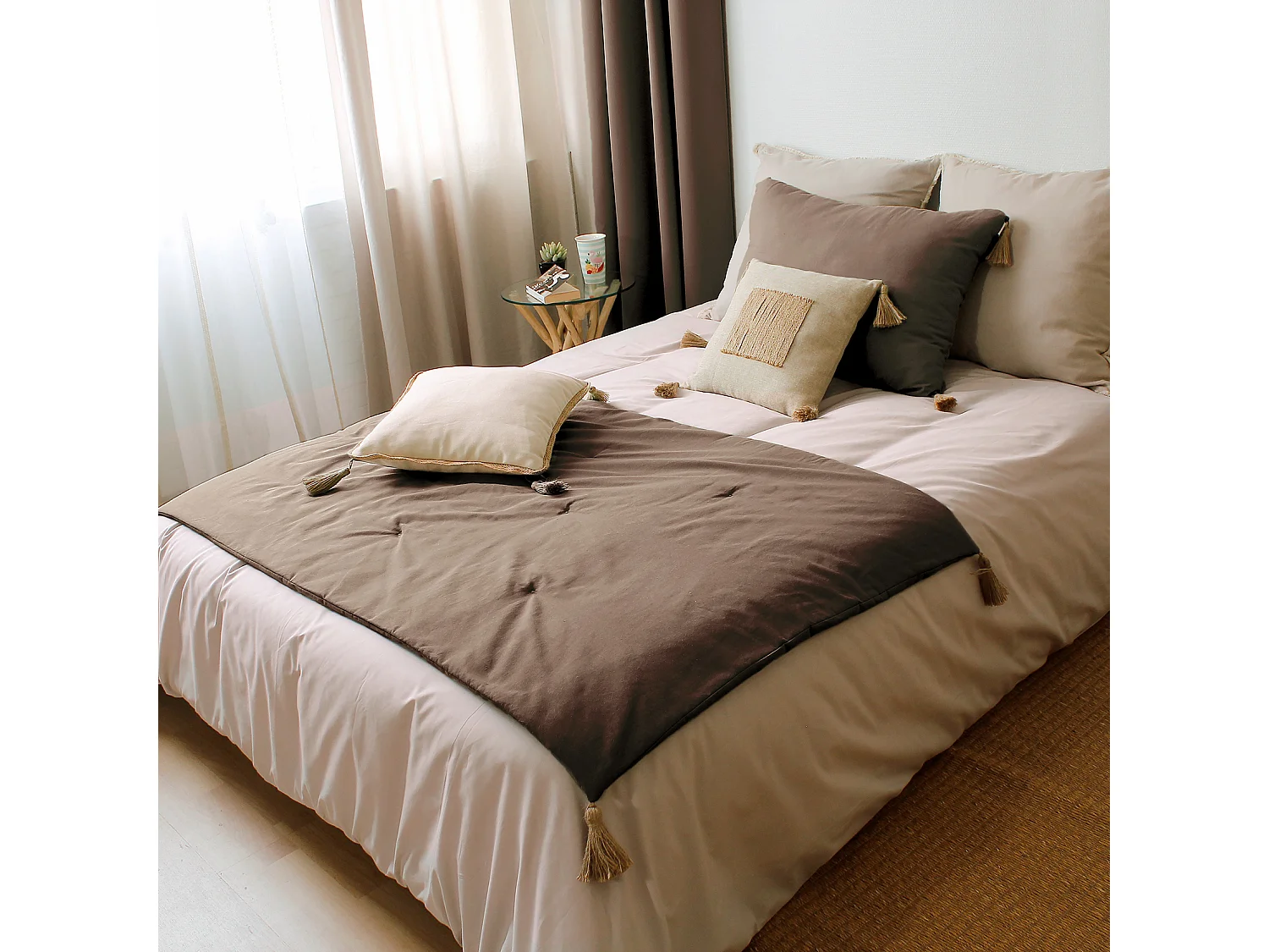 Edredon Panama avec pompons en jute