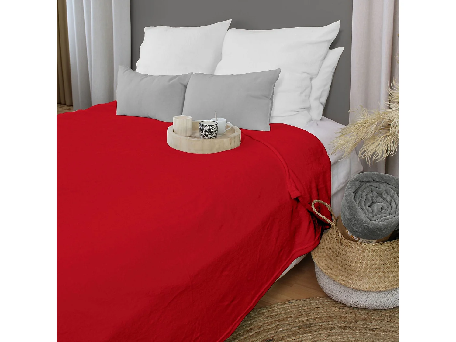 Plaid Polaire XL Uni "Coral Fleece" 180x220cm Rouge