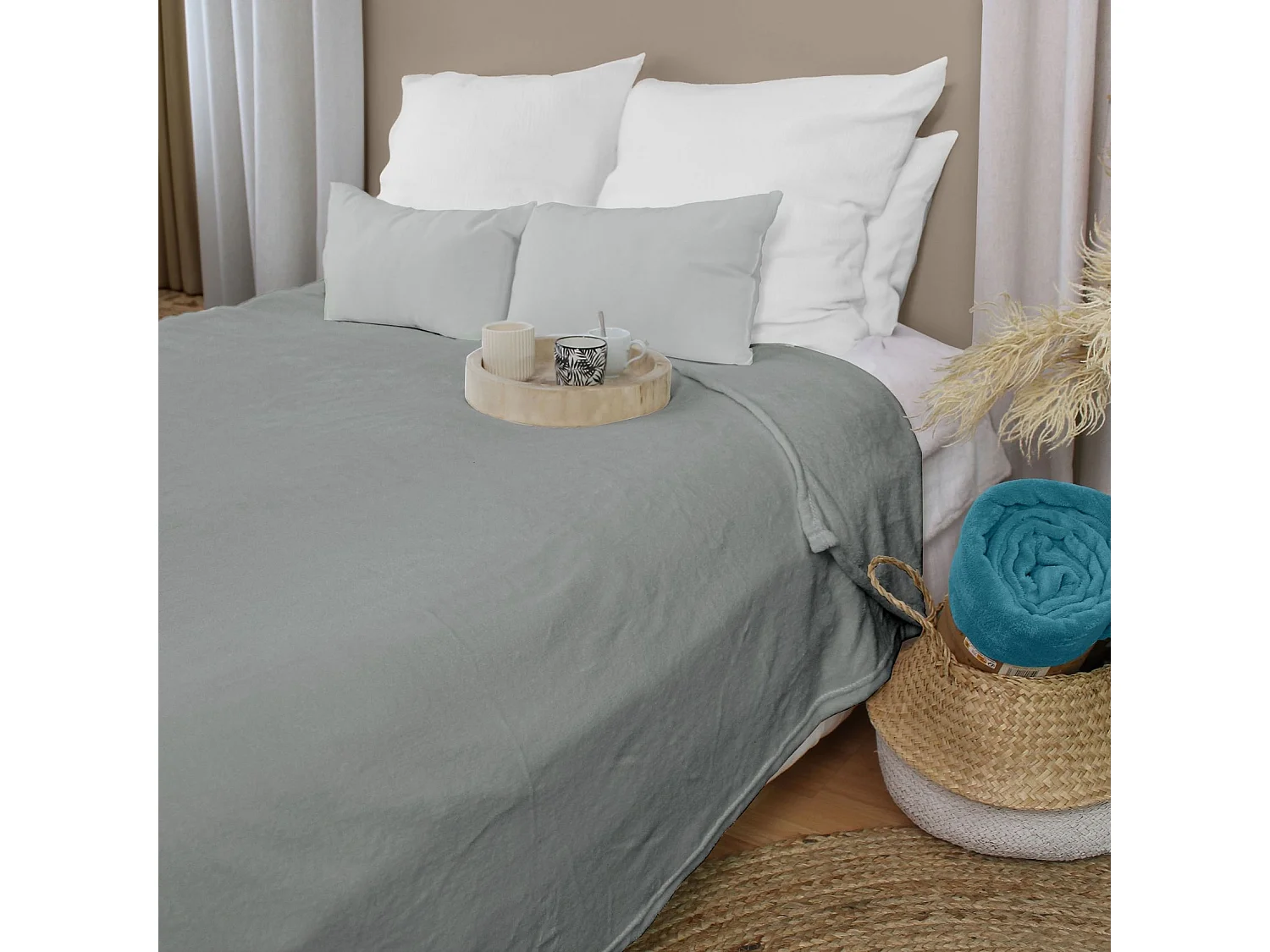 Plaid Polaire XL Uni "Coral Fleece" 180x220cm Gris Clair