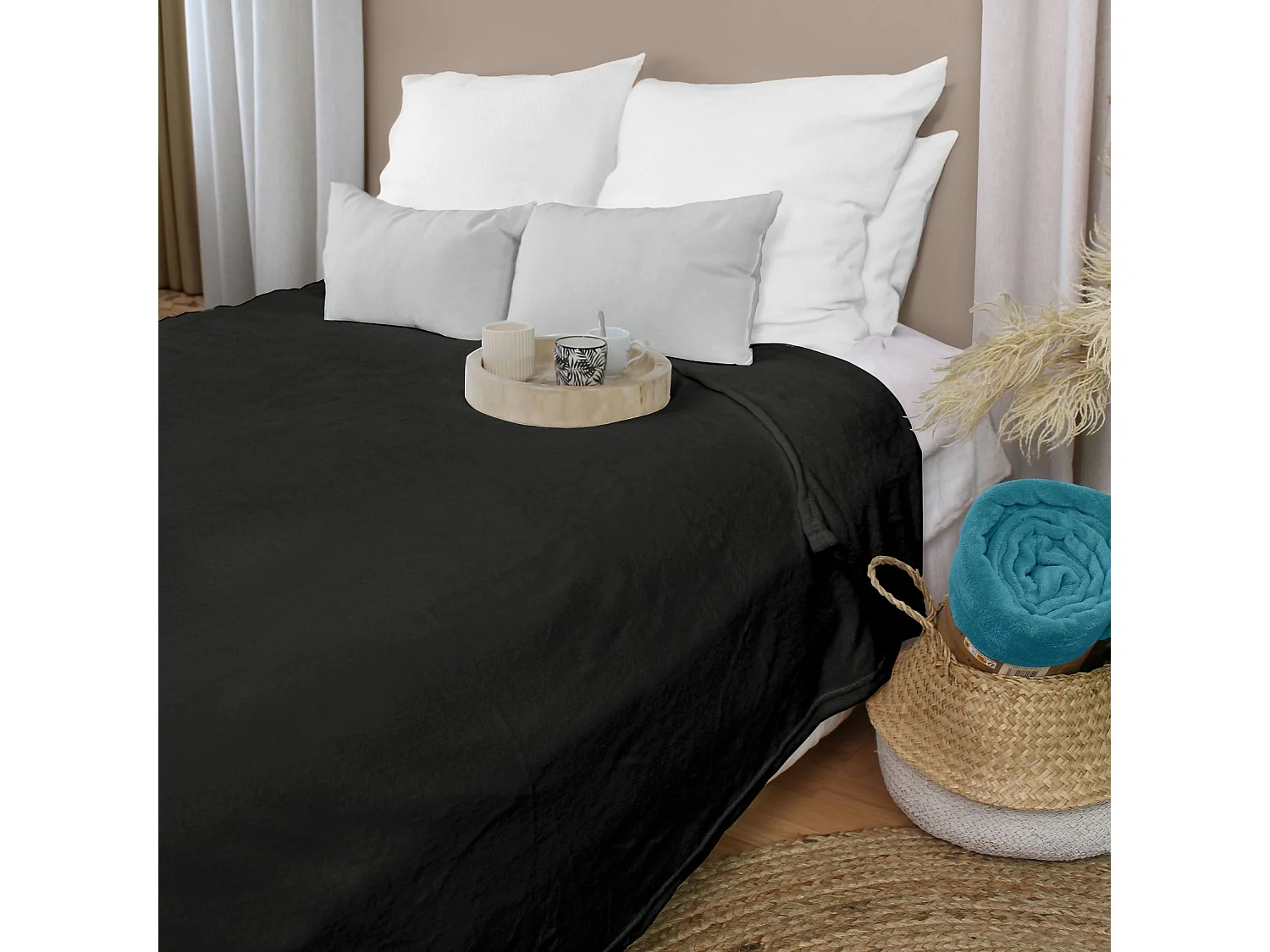 Plaid Polaire XL Uni "Coral Fleece" 180x220cm Noir