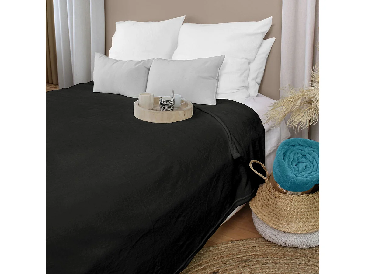 Plaid Polaire XL Uni "Coral Fleece" 180x220cm Noir