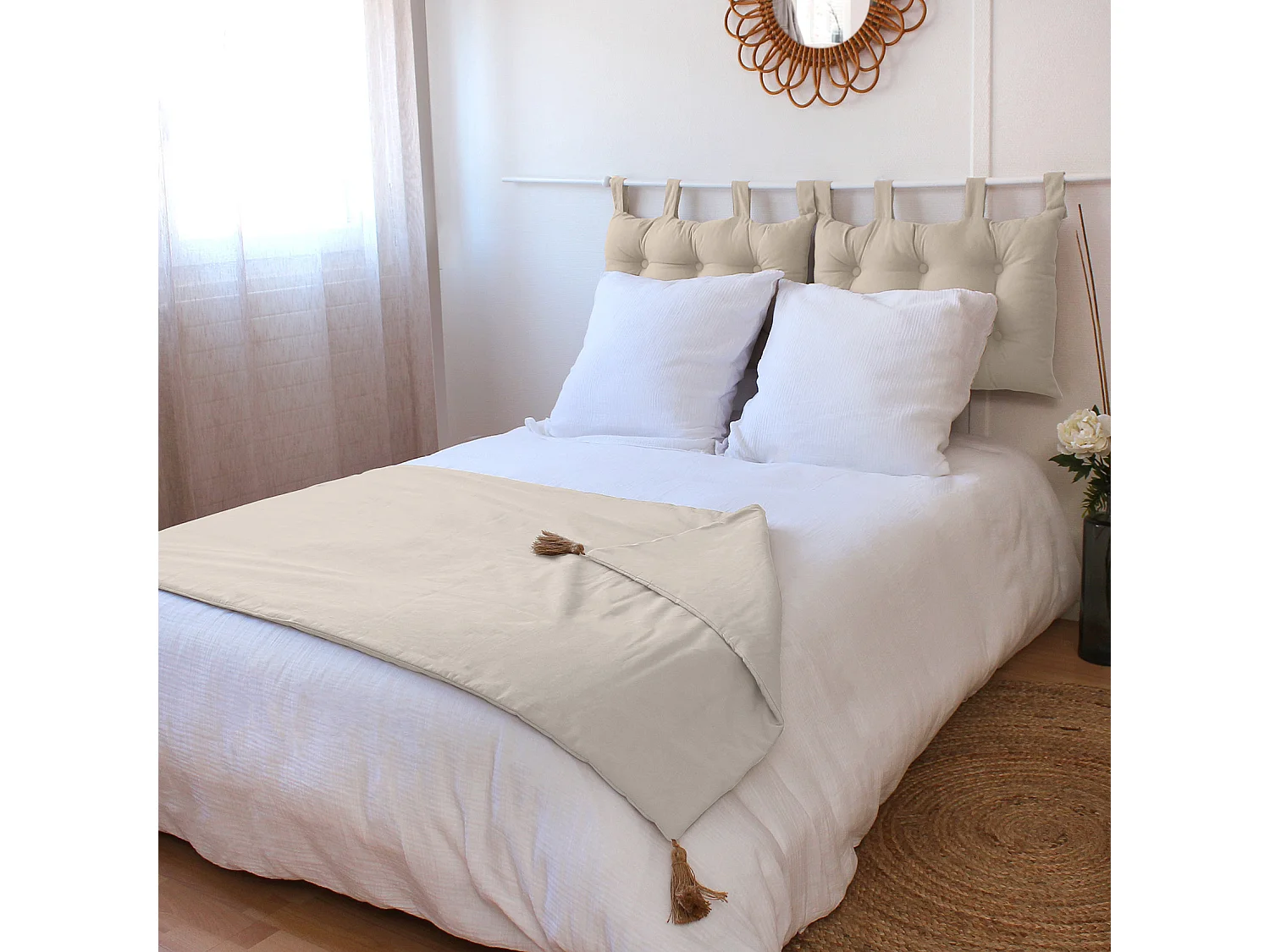 Edredon Panama avec pompons en jute