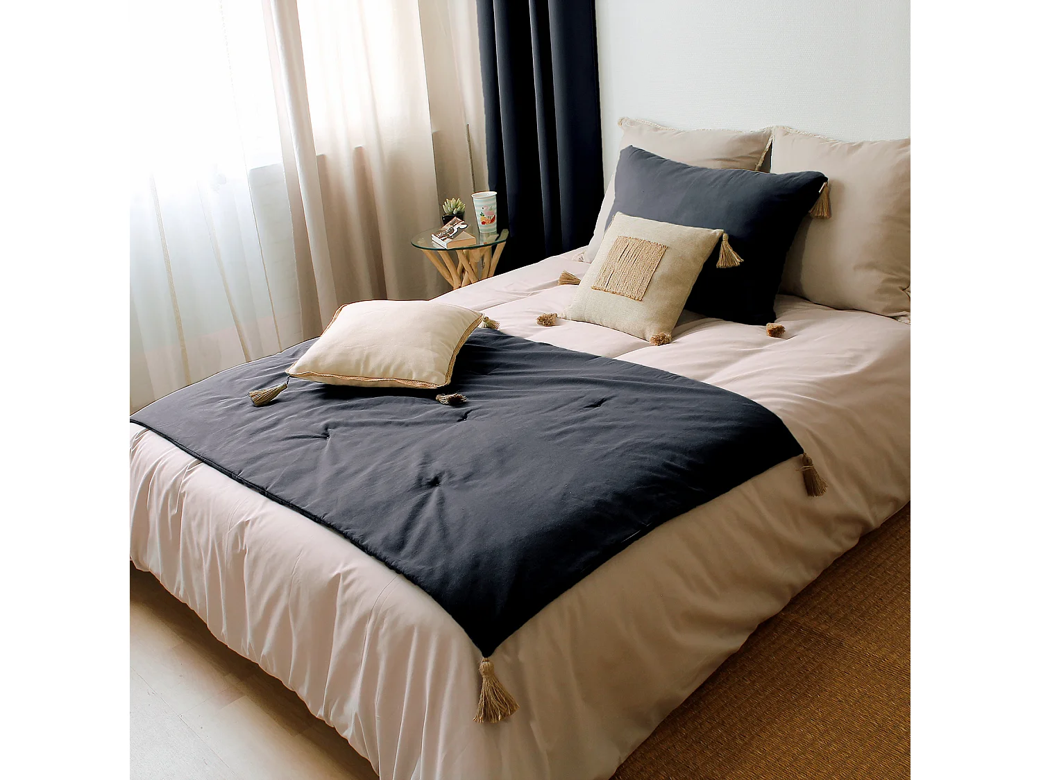 Edredon Panama avec pompons en jute