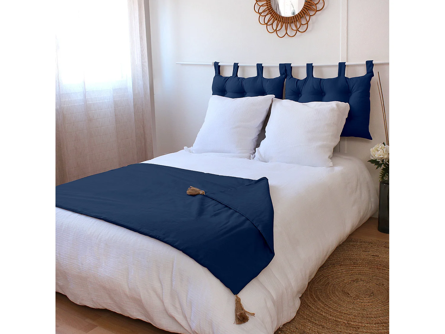 Edredon Panama avec pompons en jute