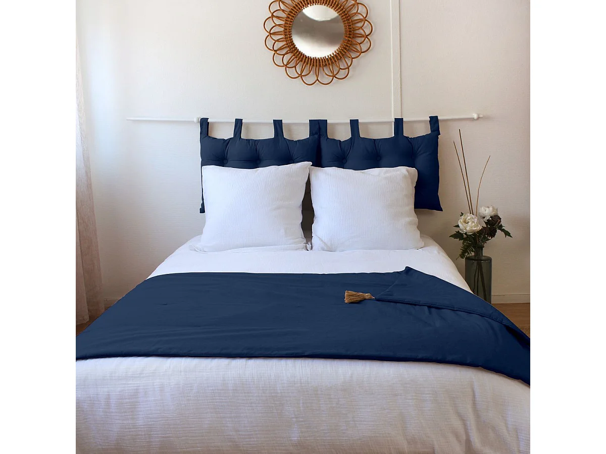Edredon Uni à Pompons "Panama" 90x190cm Bleu Marine