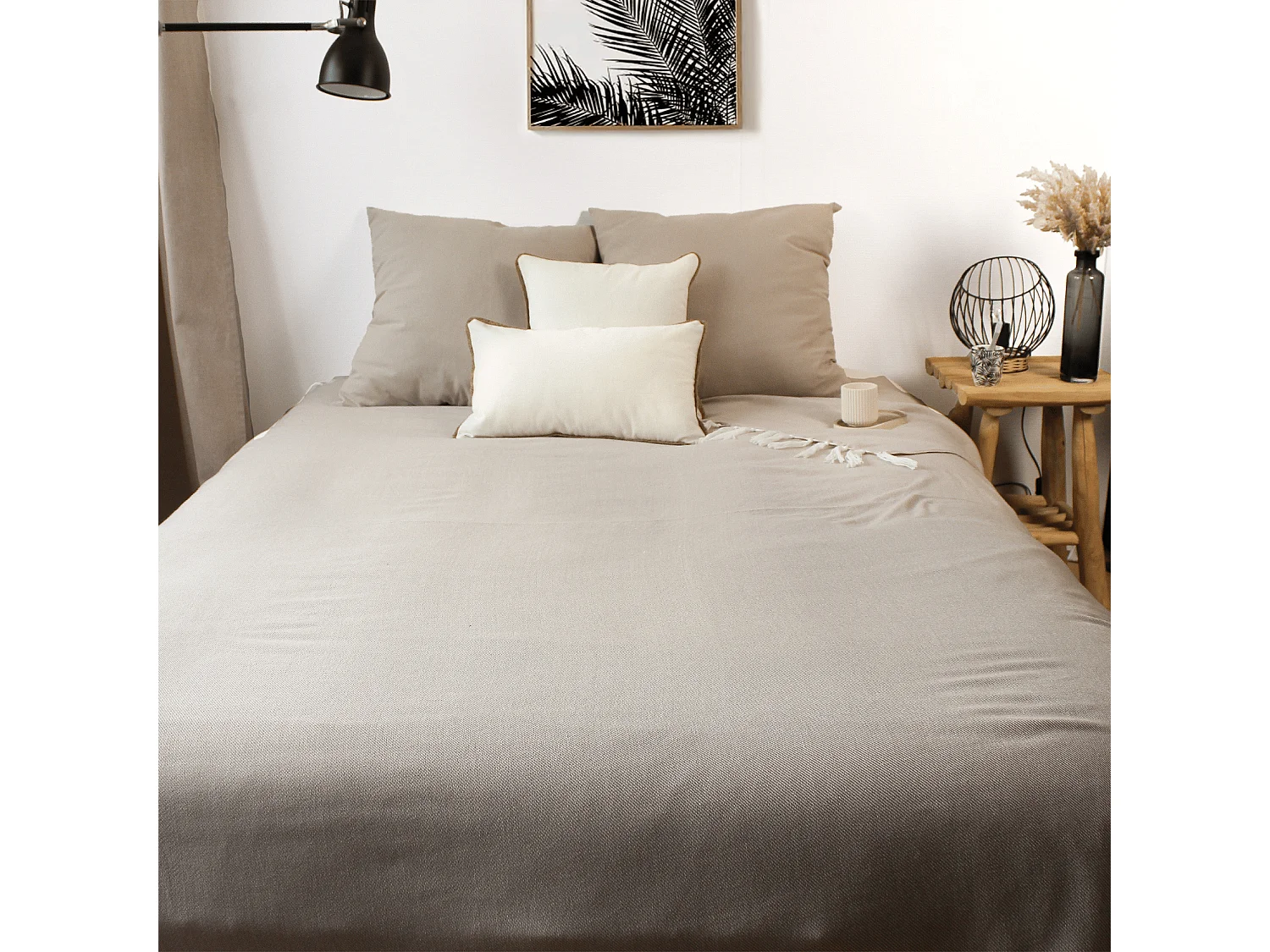 Plaid Uni à Franges XL "Dobby" 180x220cm Beige