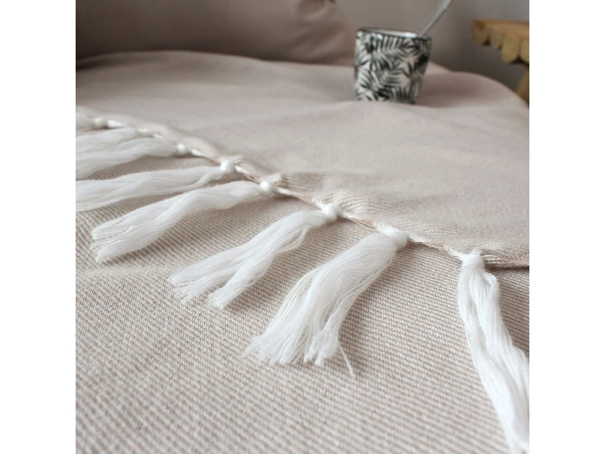 Plaid Uni à Franges XL "Dobby" 180x220cm Beige