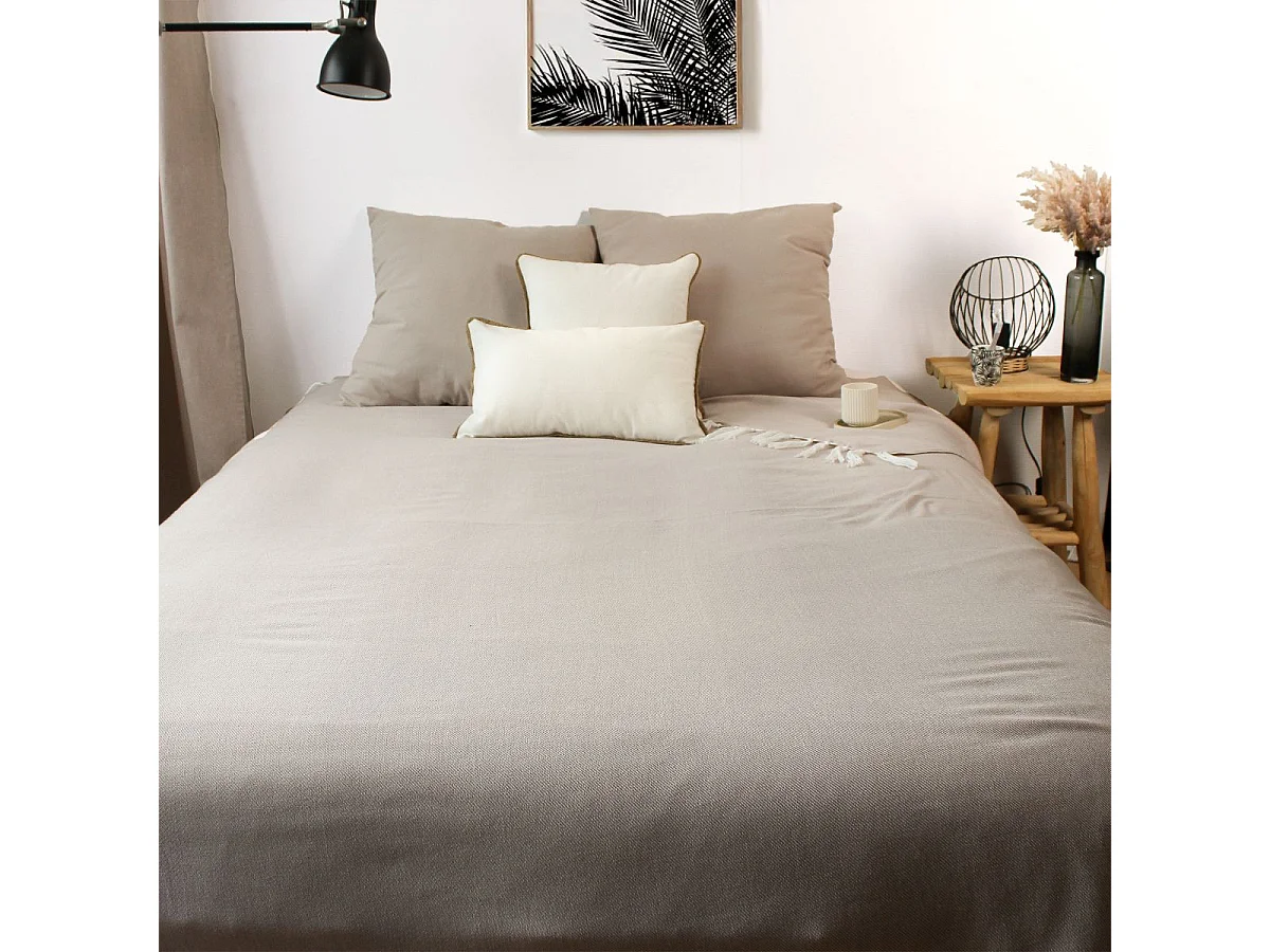 Plaid Uni à Franges XL "Dobby" 180x220cm Beige