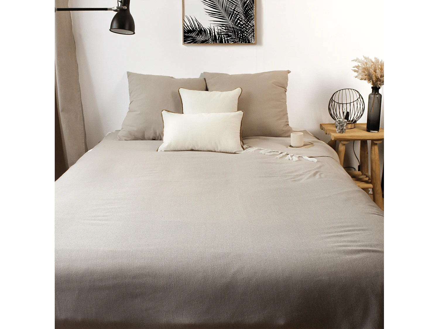 Plaid Uni à Franges XL "Dobby" 180x220cm Beige