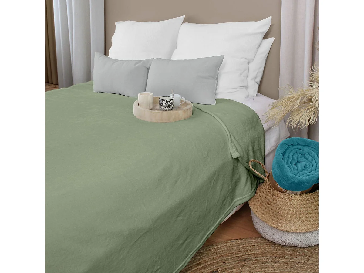 Plaid Polaire XL Uni "Coral Fleece" 180x220cm Vert Argile