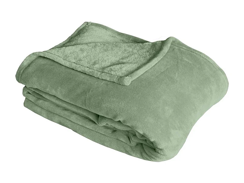 Plaid Polaire XL Uni "Coral Fleece" 180x220cm Vert Argile