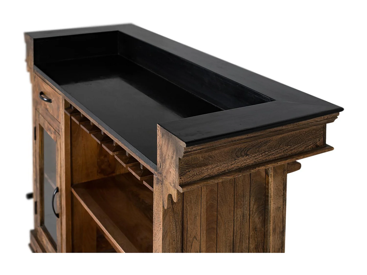 Meuble bar marron en manguier, granit et métal 150cm