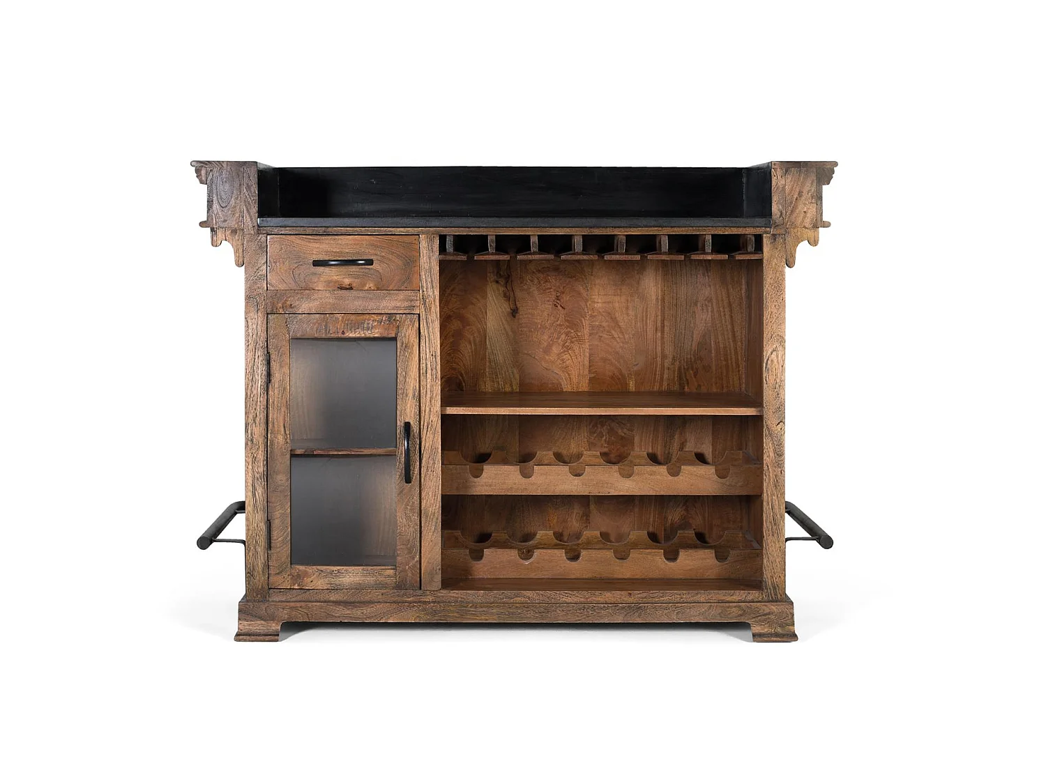 Meuble de bar en bois de manguier 150 cm, style rustique moderne - 110 x 150 x 62