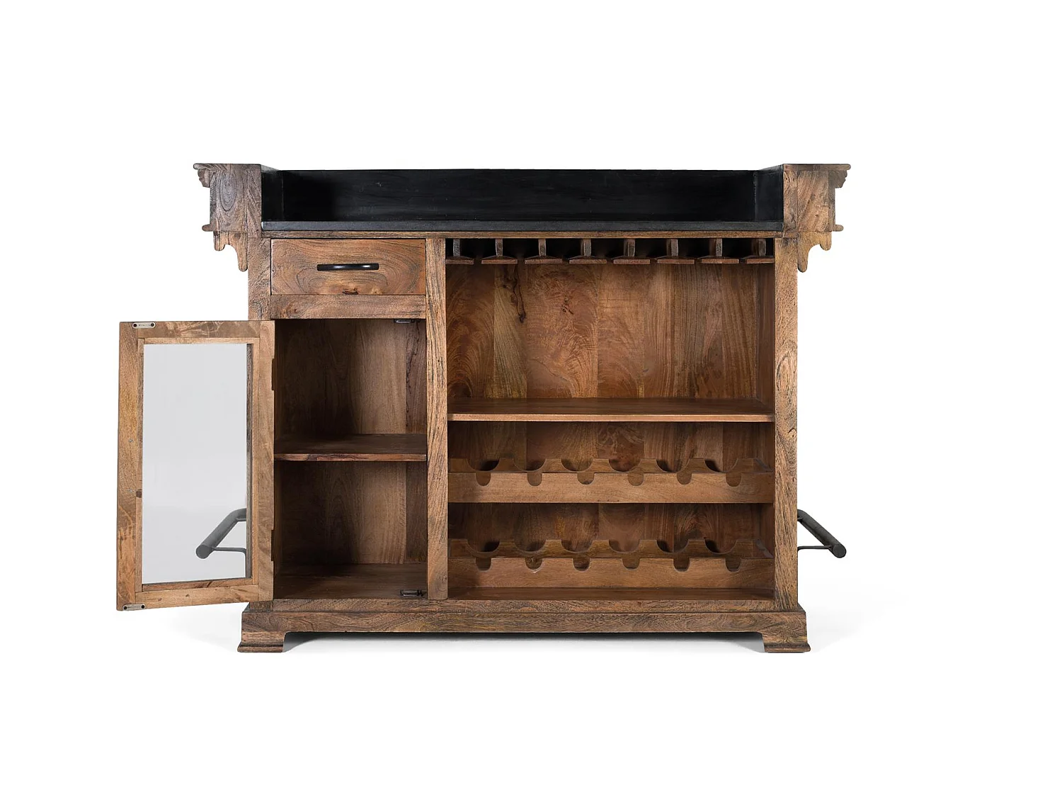 Meuble de bar en bois de manguier 150 cm, style rustique moderne - 110 x 150 x 62