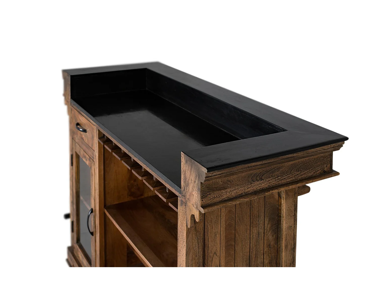 Meuble de bar en bois de manguier 150 cm, style rustique moderne - 110 x 150 x 62