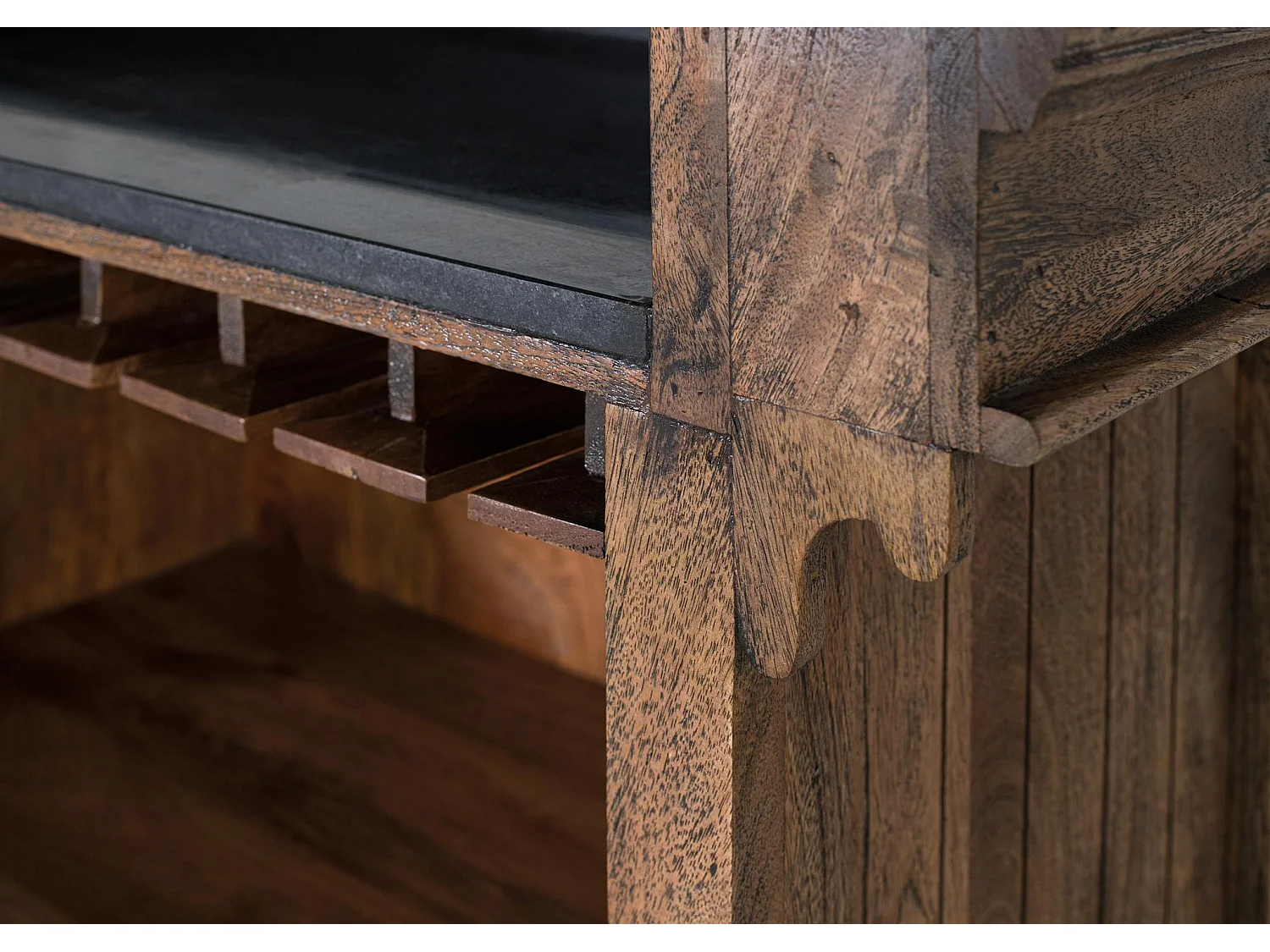 Meuble de bar en bois de manguier 150 cm, style rustique moderne - 110 x 150 x 62