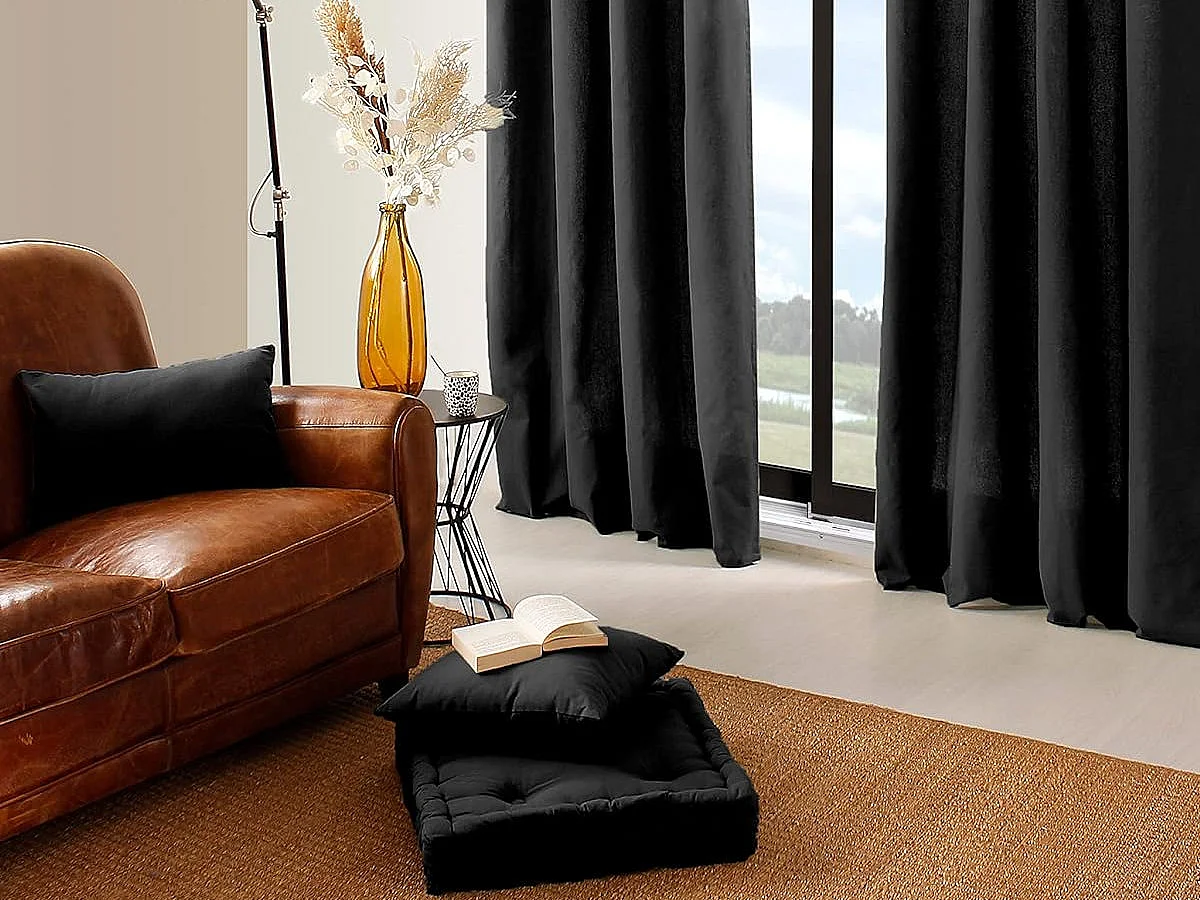 Coussin de Sol Uni "Panama" 50x50cm Noir