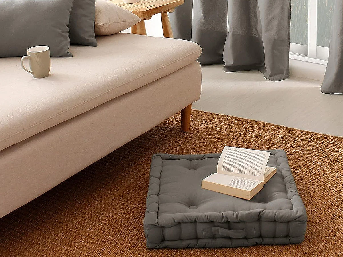 Coussin de Sol Uni "Panama" 50x50cm Gris Clair