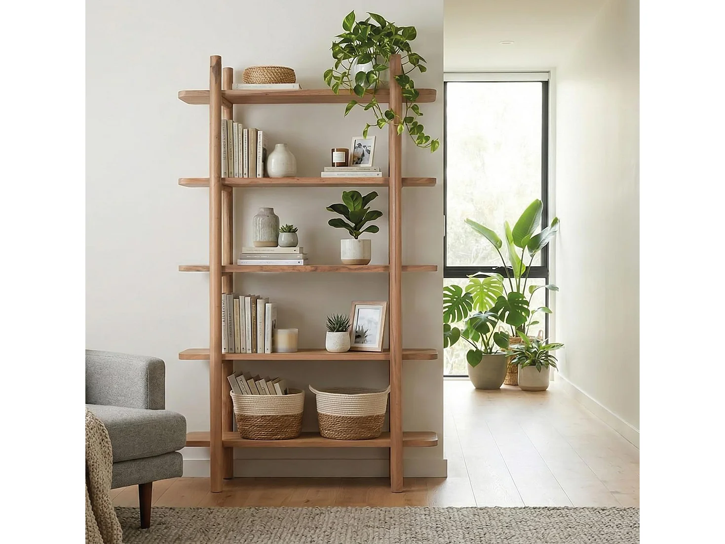 Håndlaget hylle i akasietre, 110 cm