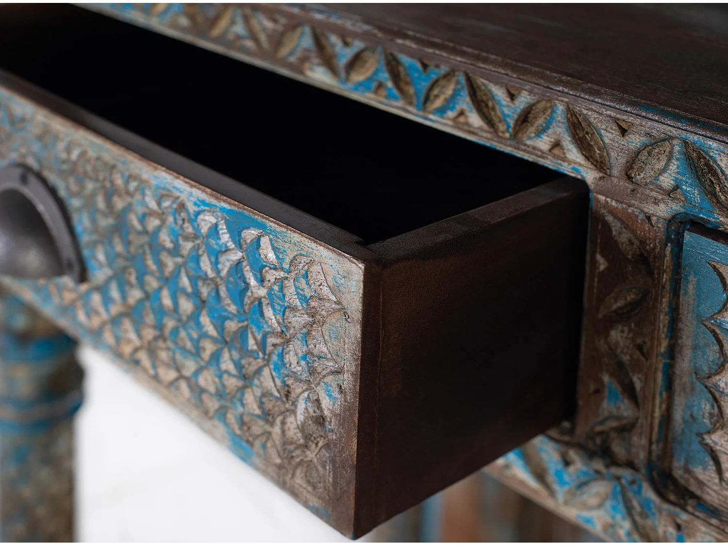 Mensola in legno di mango blu invecchiato 180 cm